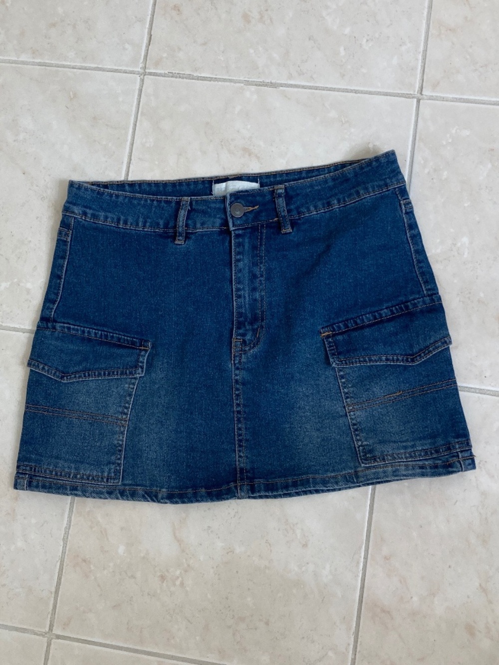 Project Rebel Blue Denim Cargo Mini Skirt With Front Utility Pockets